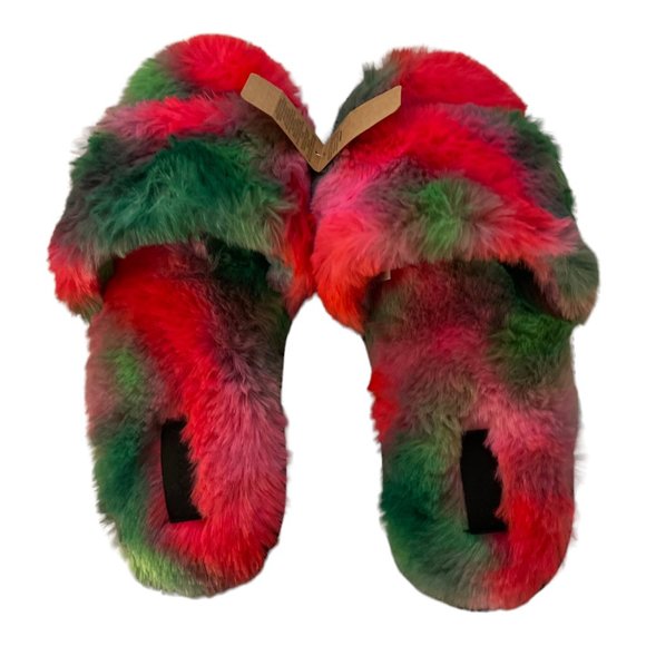 VS PINK Faux Fur Slippers Red Various Sizes Multicolor - Picture 2 of 5